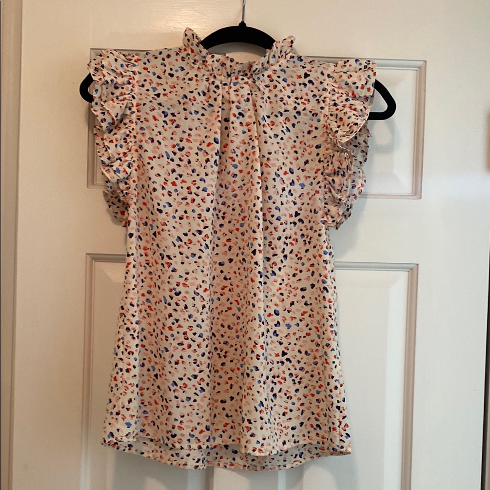 Thml Cute Ruffle Neck Shirt With Keyhole Back Closure